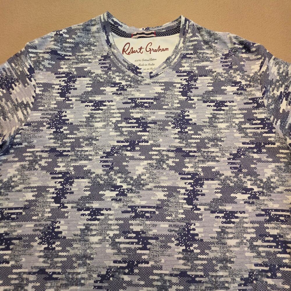 Robert Graham Deke T-Shirt Blue & Gray Sz Medium Abstract Camo-Like Print